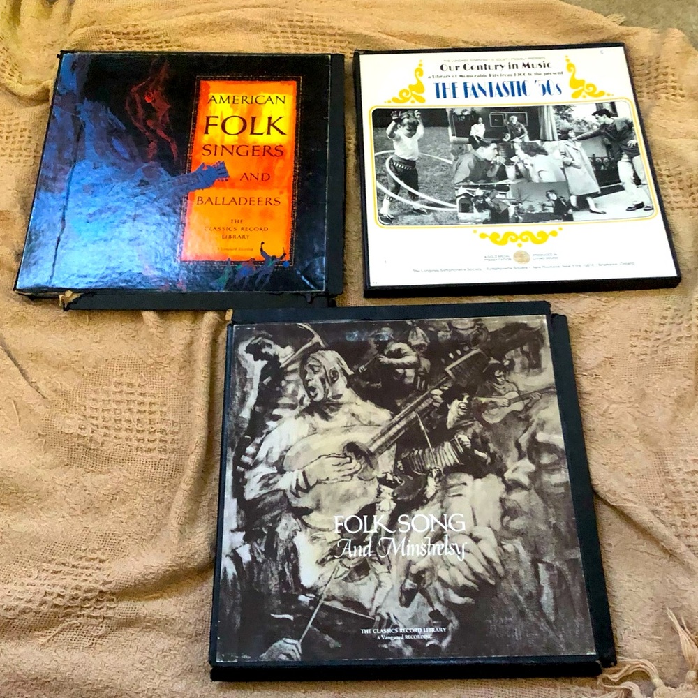 Record Set Bundle of 3 qty boxed record sets - the fantastic 50’s and folk music